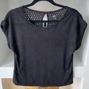 BDB David Bitton Black Faux Suede Laser Cut Top